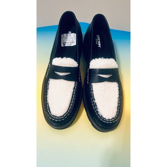 Sperry Top-Spider Chunky Penny Womens Loafers Black Flat Casual Shoes Slip On - Picture 2 of 16